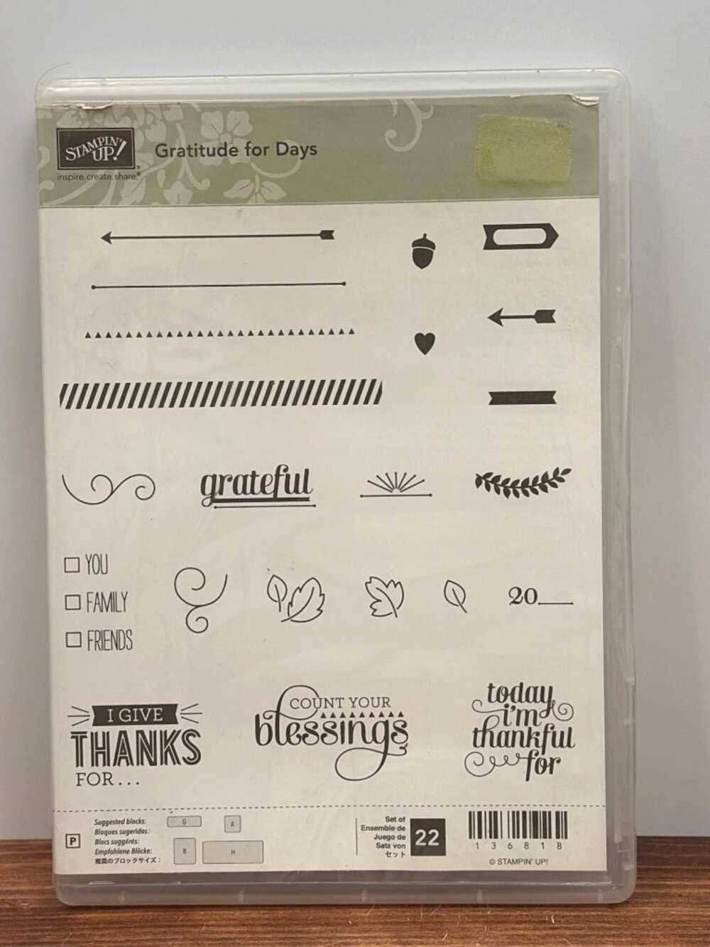 STAMPIN' UP! 136818 GRATITUDE FOR DAYS CLEAR MOUNTED RUBBER STAMP SET THANKS